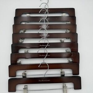 Polo Ralph Lauren Wooden Pants Hangers with Clips Set of 8 Dark Brown